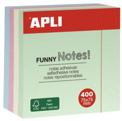 Apli Öntapadó jegyzettömb, 75x75 mm, 400 lap, APLI " Funny" , pasztell