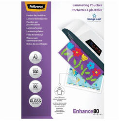 Fellowes Lamináló fólia, A3, 80 mikron, fényes, 100 db/doboz, Fellowes®