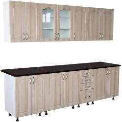 Spectral Mobila Bucatarie Zebra 260 cm din MDF Sonoma Mustata cu blat termoizolant negru