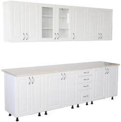 Spectral Mobila Bucatarie Zebra 260 cm din MDF Alb Mat cu blat termoizolant imitatie Alb / Bej