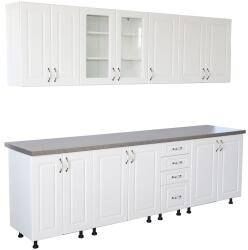 Spectral Mobila Bucatarie Zebra 260 cm din MDF Alb Lucios cu blat termoizolant imitatie gri