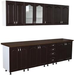 Spectral Mobila Bucatarie Zebra 260 cm din MDF Wenge cu blat termoizolant negru