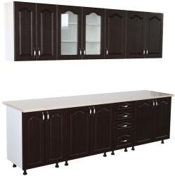 Spectral Mobila Bucatarie Zebra 260 cm din MDF Wenge cu blat termoizolant alb/gri