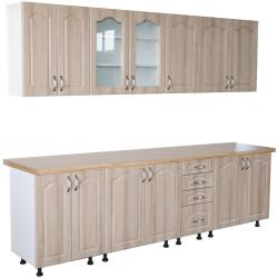 Spectral Mobila Bucatarie Zebra 260 cm din MDF Sonoma Mustata cu blat termoizolant artar