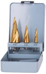 Strend Pro Lépcsős fúró készlet Strend Pro SS422, 4-12, 4-20, 4-32 mm, TiN, HSS 4241 spirál, fémbe