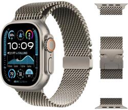 Luvlu Titán milánói szíj, Apple Watch Ultra, Ultra 2 (49 mm) okosórával kompatibilis, 2. fokozatú titán, állítható csat, könnyű és kényelmes, LUVLU (Curea-Milanese-Titan)