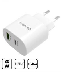 Cellect Hálózati gyorstöltő adapter 30W USB-A és C csatlakozóval, Fehér - fortunagsm - 3 080 Ft
