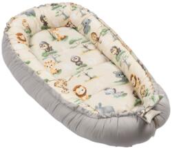 Kidizi Cosulet patut bebe tip baby nest din bumbac 90x50 cm, cu doua fete Kidizi Baby Animals, bej, lavabil la masina automata (5949551915898)