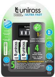 Uniross Încărcător rapid procesor UNIROSS + 4 baterii AA/creion 1.2 V 2700 mAh (UCU005A) Incarcator baterii