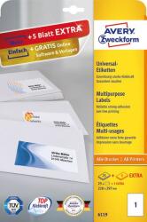 Avery Zweckform Avery-Zweckform 6119 Univerzális etikett 210 x 297 mm Papír Fehér 30 db Véglegesen tapadó Tintasugaras nyomtató, Lézernyomtató, Színes lézernyomtatás, (6119) (6119)