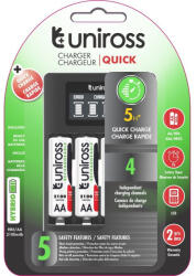 Uniross kompakt gyorstöltő + 4db AA/ceruza akkumulátor 1, 2 V 2100 mAh (UCU002A)