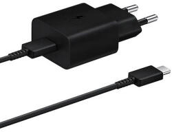 Hálózati töltő adapter, 15W, USB Type-C aljzat, USB Type-C kábellel, PD, gyorstöltés, Samsung, fekete, gyári - csontosteam