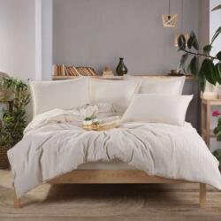 Hobby Home® Lenjerie pat premium de lux din muselina si bumbac satinat, cearceaf pilota 200x220cm, Crem Lenjerie de pat