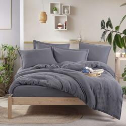 Hobby Home® Lenjerie pat premium de lux din muselina si bumbac satinat, cearceaf pilota 200x220cm, Antracit Lenjerie de pat