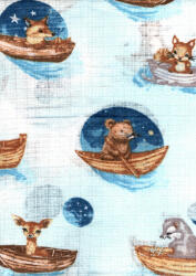  Mintás textil pelenka 1db-os - kis állatok a csónakba kék