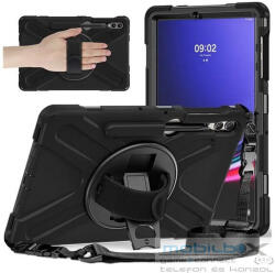 Samsung Tab S9 FE Plus (12.4) SM-X610 / X616B, Műanyag hátlap védőtok, szilikon belső, kitámasztóval, kézpánt, vállpánt, Defender, fekete - mobil-box