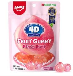 Amos Sweets Peach Burst - Őszibaracklével töltött gumicukor 62g