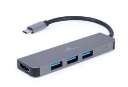Gembird USB típusú C adapter, USB 3.2 gen. 1 interfész, többfunkciós, Cablexpert 12144, HDMI 4K port, HUB 3 x USB, szürke (A-CM-COMBO2-01)