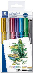 Pátria Papír Művészeti Marker Staedtler Design Journey Metálszínű 6 db-os Klt. + Fekete Tusfilc