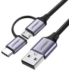 UGREEN USB-A Micro USB + type-c USB-kábel 1m (fekete)