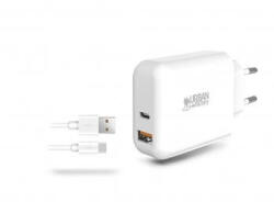 Urban Factory Hálózati töltő, 1xUSB-A (18W), 1xUSB-C (45W), USB-A-USB-C kábel, URBAN FACTORY