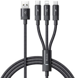 Mcdodo Cablu de date Mcdodo CA-5790 3 in 1, USB la USB-C/Lightning/Micro-USB, 3.5A, 1.2m, Negru (060004)