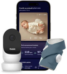 Owlet Dream Sock okos zokni 0-18 hónapig + Owlet Cam 2 kamera - Éjkék - pepita
