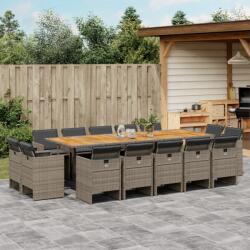 vidaXL 15 részes szürke polyrattan kerti étkezőgarnitúra párnákkal (3210698)