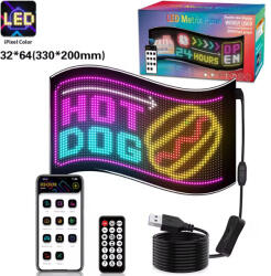 32X64p rugalmas programozható USB 5V RGB animáció szöveg görgetőpanel távirányító reklám LED mátrix autótábla, 20X33cm