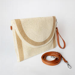 SHOPIKA Geanta plic impletita crossbody, cu bareta de umar si de mana, bej deschis cu bej inchis