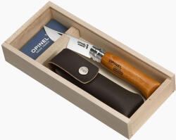 Opinel Tradition Carbon No. 08 (C) zsebkés, bükk, bőr tokkal, díszdobozban