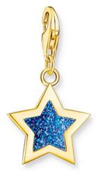 Thomas Sabo 18K arannyal bevont ezüst csillag charm kék glitteres tűzzománccal