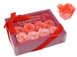  Szappanrózsa szett 12 db 4 cm - Piros szalagos díszdobozban (CQ561)