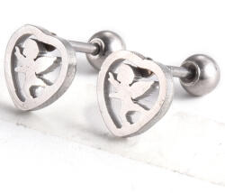 Ezüst Színű Nemesacél Angyal Kupidó Szív Szerelem Bedugós Fülbevaló 8x8mm