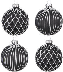 Clayre & Eef Set 4 globuri brad Craciun sticla neagra alba (4) 8x8 cm (6GL4133)