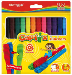 Keyroad Rostirón, filctoll készlet cserélhető fejekkel 12 db/bliszter Keyroad Capfix vegyes színek (KR971769) - nyomtass-olcson