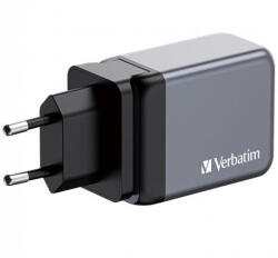 Verbatim Hálózati töltő, 2xUSB-C PD (65W), USB-A QC 3.0, EU/UK/US, GaN, VERBATIM