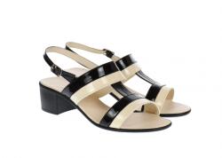 MV Ciucaleti Sandale dama elegante bej cu negru, piele naturala lacuita, toc 5cm comod S7NBEJLAC, marimea 38