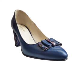 Ninna Art Shoes Pantofi eleganti dama, albastri, din piele naturala box, toc 6 cm - NA47A, marimea 34