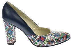 Ciucaleti LUX Pantofi dama eleganti din piele naturala bleumarin cu imprimeu, toc 9 cm NAA8BOXCOLOR, marimea 39