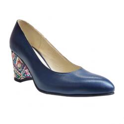 Ninna Art Shoes Pantofi eleganti dama, albastri, din piele naturala box, toc 6 cm - NA87A3, marimea 37