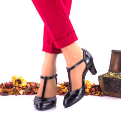 Ciucaleti LUX Pantofi dama, eleganti, din piele naturala si piele naturala lacuita, negri, toc 7cm - NAA97CM, marimea 35