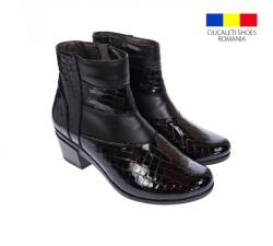 Ciucaleti Ghetute dama din piele naturala Croco, cu fermoar, Toc de 5 cm, NEGRU - MVS18CRN, marimea 42