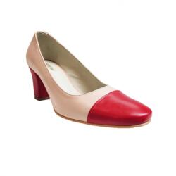 Ninna Art Shoes Pantofi eleganti dama, bej cu rosu, din piele naturala box, toc 6 cm - NA87BEJR, marimea 37