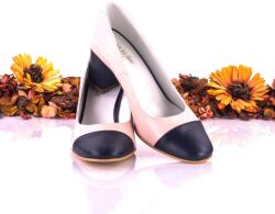 Ciucaleti LUX Pantofi dama eleganti din piele naturala , nud cu bleumarin, toc de 7cm - NAA3C, marimea 36