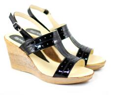 Ellion Sandale dama din piele naturala cu platforma de 7 cm S300NEGRULAC, marimea 35
