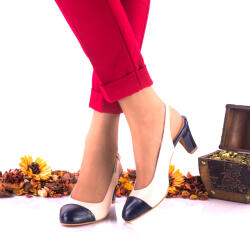 Ciucaleti LUX Pantofi dama eleganti din piele naturala , nud cu bleumarin, toc 5cm - NAA20, marimea 37