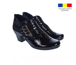 MV Ciucaleti Botine dama din piele naturala Croco, Barete, Catarame argintii, Toc de 5 cm, NEGRU - MVS63CTCRN, marimea 40