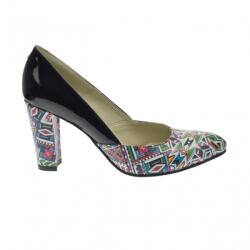 Ciucaleti LUX Pantofi dama, eleganti din piele naturala de culoare neagra lacuita cu imprimeu, toc 9cm - NAA8NCOLOR, marimea 40