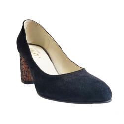 Ninna Art Shoes Pantofi eleganti dama negri din piele intoarsa toc aramiu 7cm - NA97N, marimea 40